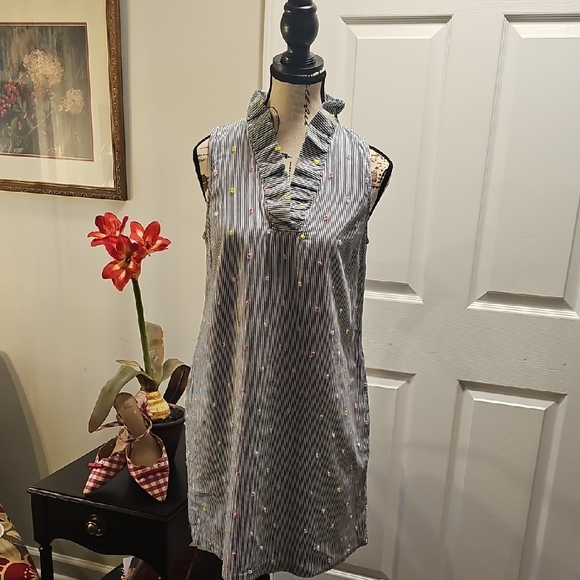 Navy and White Striped Fabric with Pink Accent (Crown and Ivy) - Picture 1 of 9
